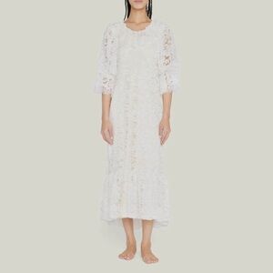 Une Femme Women’s White Avonlea 3/4 Puff Sleeve Floral Lace Dress Size M